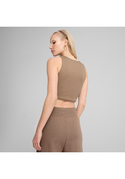 Puma Wardrobe Ess Kadın Nervürlü Crop Üst 629765 93 Kahverengi