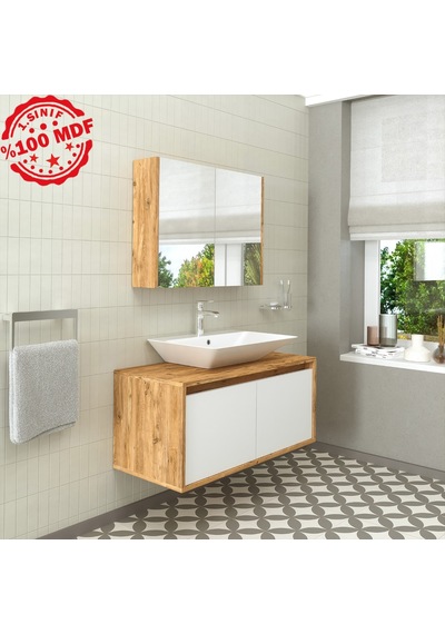 Banos Roomart Ayaksız 2 Kapaklı Lavabolu Ahşap-Mat Beyaz Mdf 1... Beyaz