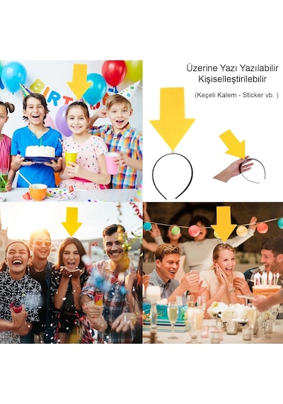 Kişiselleştirilebilir Ok Taç Üzerine Yazı Yazılabilen Parti Tacı Sarı Renk Diğer