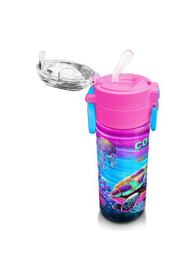 Coral High Kids Pembe Mor Kaplumbağa Desenli Pipetli Ve Direkt İçim Çelik Termos 500 Ml 31957 Pembe - Mor