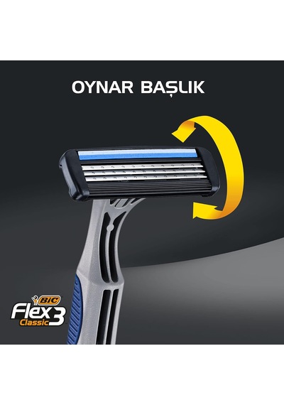 Flex 3 Erkek Tıraş Bıçağı 3'lü Blister 3 Bıçak , Birbirinden Bağımsız Hareket Edebilen 3 Bıçak, Oynar Başlık, Aloe Vera İle Zenginleştirilmiş Kayganlaştırıcı Jel Şerit