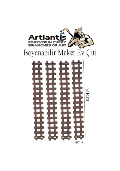 Boyanabilir Ahşap Maket Çit 4 Adet 30x4 Cm Dekoratif Minyatür Bahçe Çiti Proje Tasarım Okul Hobi