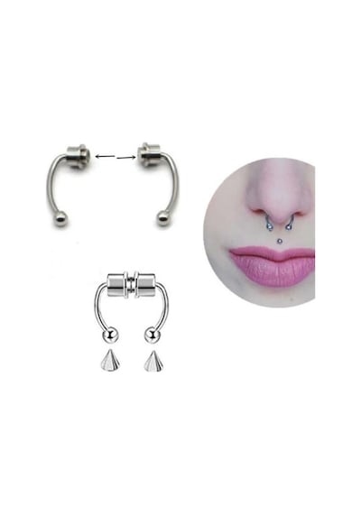 Gümüş Renk Burun Ucu Mıknatıslı Septum Piercing Fake Deliksiz Küpe