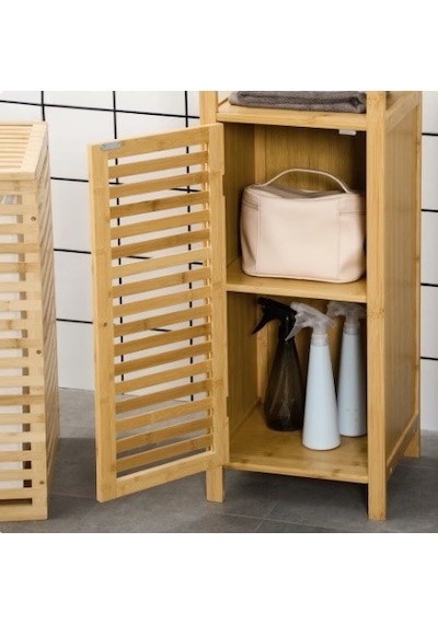 Bambu Banyo Dolabı 5 Raflı Kapaklı Banyo Düzenleme Dolabı Havlu D Bambu Bambu Banyo Dolabı 5 Raflı Kapaklı Banyo Düzenleme Dolabı Havlu D Bambu