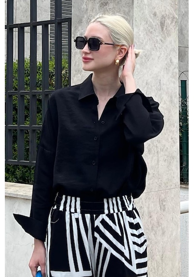 Madmext Siyah Uzun Kollu Oversize Gömlek Mg2003-siyah Siyah