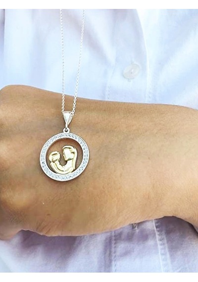 Brezza Lusso Jewelry Gümüş Zirkon Taşlı Anne Bebek Gümüş Kolye 334280715 50 CM
