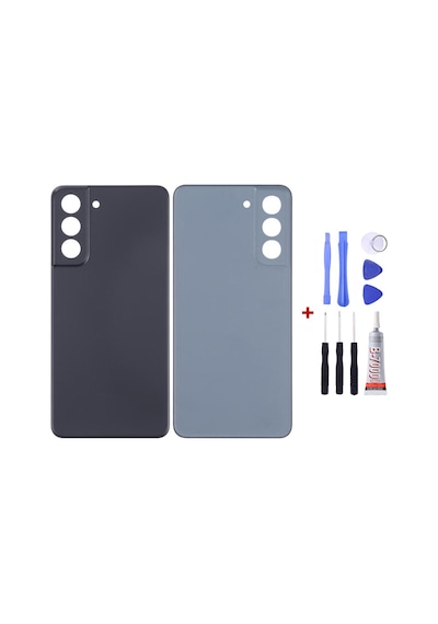 Samsung S21 Fe Siyah Uyumlu Arka Cam Kapak Pil Kapağı Tamir Set B7000 Set Siyah