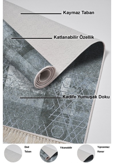 Dekoreko Kaymaz Taban Djt 3 Lü Banyo Paspas Takımı Trend Karışık Iskandinav F5132 Mavi