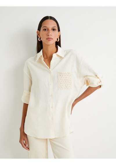 Koton Keten Karışımlı Gömlek Oversize Kroşe Cepli Uzun Katlamalı Kollu Kırık Beyaz 4sak60099ew Ekru Koton Keten Karışımlı Gömlek Oversize Kroşe Cepli Uzun Katlamalı Kollu Kırık Beyaz 4sak60099ew Ekru