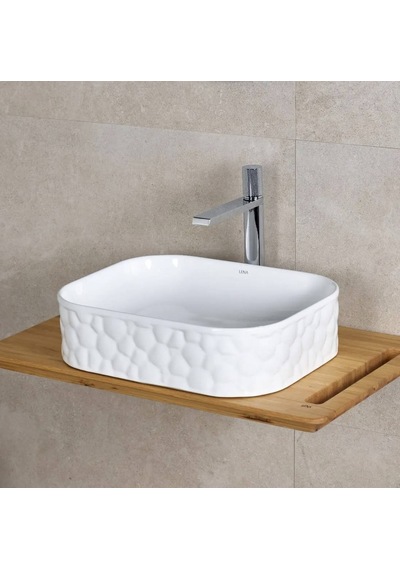 Lena - Tezgah Üstü Porselen Lavabo Parlak Beyaz - Ey-4709- Beyaz