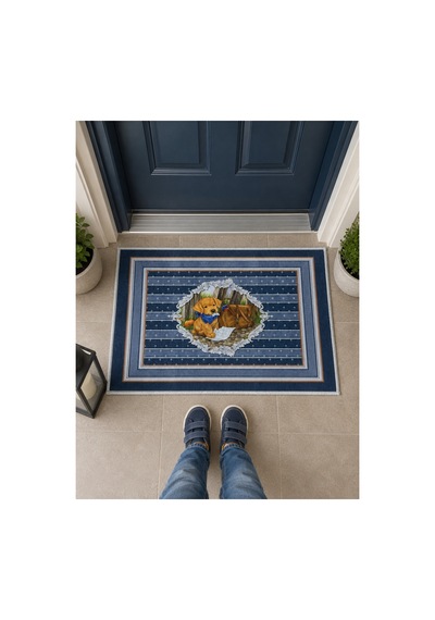 Yavru Köpek Figürlü Retro Tasarım Dekoratif Kapı Önü Paspası 40x60cm Çok Renkli