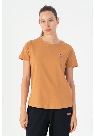 Maraton Regular Kadın Bisiklet Yaka Karamel T-shirt Karamel