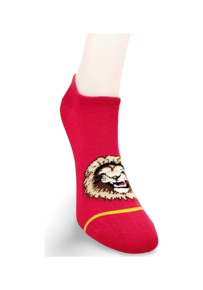 Sarı Kırmızı Aslan Desenli Sportif Unisex Kısa Bilek Çorap Yazlık 1 Çift Çok Renkli