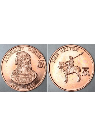 Almanya Mini Madalyon. Albrecht Dürer - Der Reıter. Proof Baskı. 18 Mm Çapında Bakır. Çil Kondisyon.