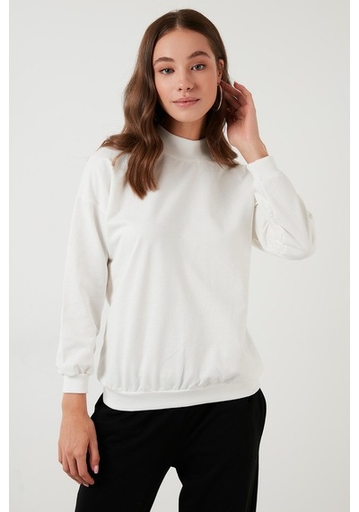 Lela Pamuklu Dik Yaka Basic Örme Bayan Sweat 5863323 Ekru