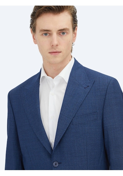 Kip Mavi Mikro Modern Fit %100 Yün Ceket Mavi