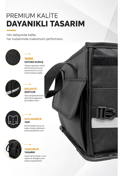 Büyük Boy Premium Araç İçi Bagaj Düzenleyici Organizer Çanta Oxford Kumaş Reflektörlü Araba Oto Bagaj Çantası