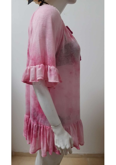 Mayomer Kadın Pembe Batik Desenli Mayo Üstü Elbise Plaj Elbisesi Pareo Pembe