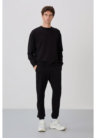 Tommy Life 85120 Casual O Yaka Lastik Paça Pamuklu Oversize Erkek Eşofman Takımı - Siyah