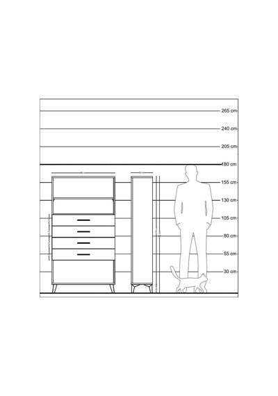 Arges Dolap 2 Raflı 4 Çekmeceli 88x30x163 Çam-antrasit Çam