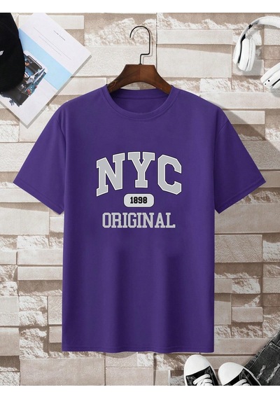 Nyc Baskılı Unisex Oversize Tshirt Mor