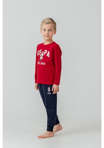 U.s. Polo Assn.%100 Pamuk 2639 Baskılı Uzun Kol Erkek Çocuk Pijama Takımı Kırmızı