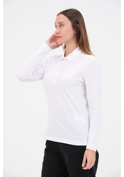 Msw Kadın Uzun Kollu Regular Fit Polo Yaka T-shirt Beyaz
