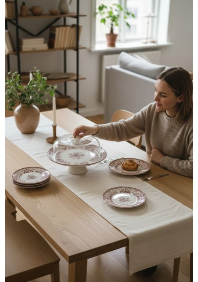 Akayev Porselen Vintage Maroon 8 Parça Pasta Seti Kırmızı