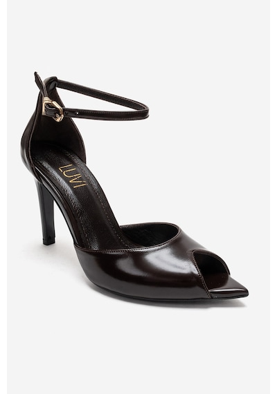 Luvishoes Dona Kahverengi Cilt Kadın İnce Topuklu Ayakkabı