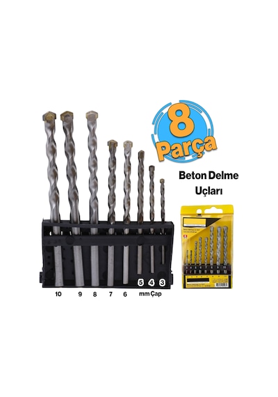 Beton Delme Matkap Ucu Set 8 'li Paket Betonarme Prekast Duvar Delme 3 4 5 6 7 8 9 10 Mm Çap