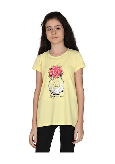 Toontoy Kids Toontoy Kız Çocuk Parfüm Nakışlı T-shirt Sarı