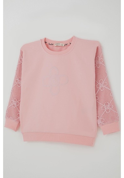 Breeze Kız Çocuk Sweatshirt Kolları Çiçek Aplike İşlemeli File Detaylı 5-10 Yaş, Pembe Pembe Breeze Kız Çocuk Sweatshirt Kolları Çiçek Aplike İşlemeli File Detaylı 5-10 Yaş, Pembe Pembe