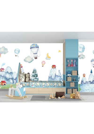 Balonlar Evler Desen Çocuk Odası Poster Duvar Kağıdı
