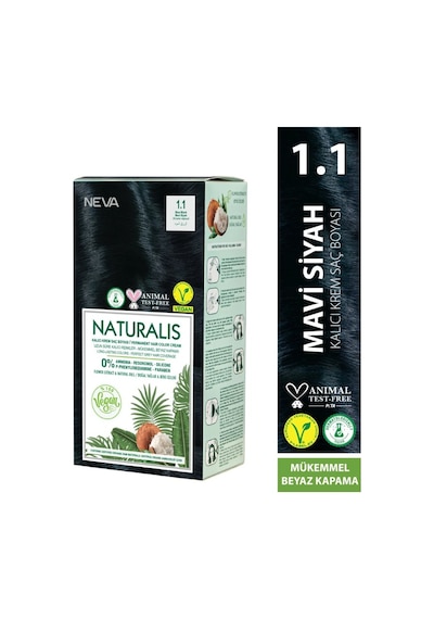 Nevacolor Naturalis Vegan Amonyaksız Mavi Siyah 1.1 Kalıcı Krem Saç Boyası Seti