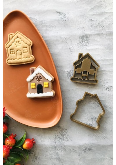 Gold Kar Taneli Ev Hamur Şekillendirici, Kurabiye Kalıbı, Seramik Kalıbı, 7x8 Cm Çok Renkli