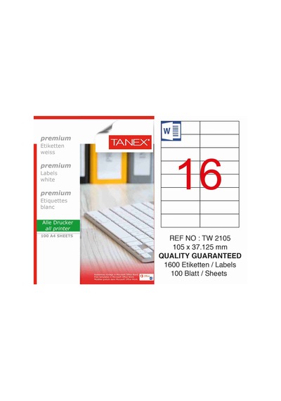 Tanex Tw-2105 Beyaz Adresleme ve Postalama Etiketi 105 MM X 37.12