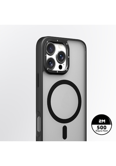 Apple Uyumlu iPhone 16 Pro Kılıf Magsafe Cam Arka Yüzey Tpu Youngkit Gemstone Serisi Kapak Siyah