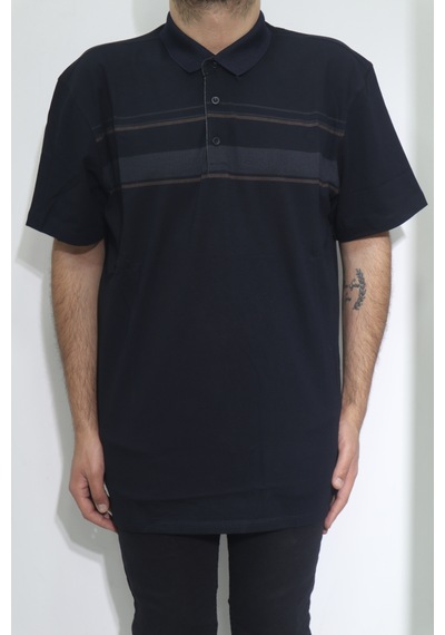 Santa Dmctekstil Erkek Desenli Spor Kesim Rahat Kalıp Polo Yaka Battal T-shirt Lacivert