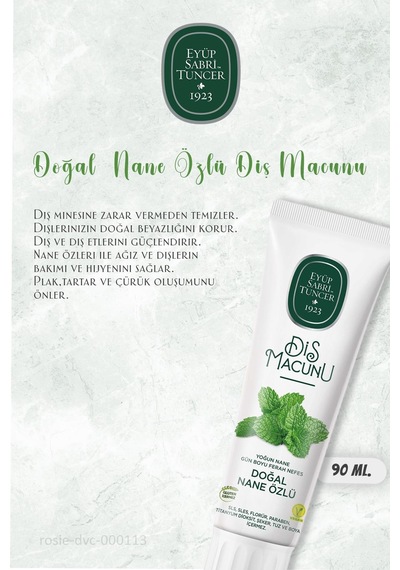 Eyüp Sabri Tuncer Nane Özlü Diş Macunu 3 x 90 ML + Rosie Pamuk