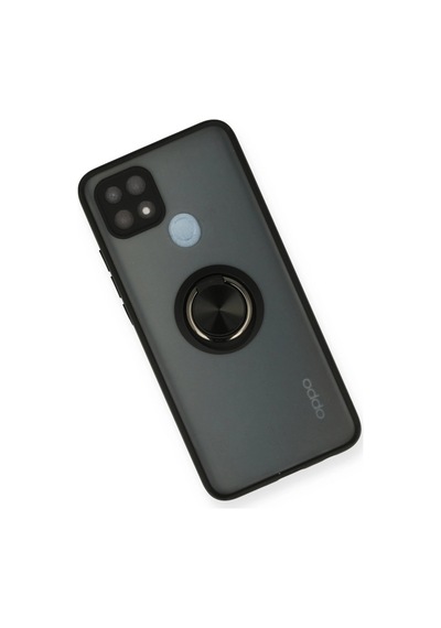 Oppo A15 Kılıf Montreal Yüzüklü Silikon Kapak Siyah