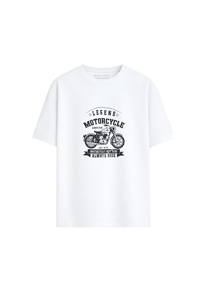 Black Nova Oversize Baskılı Unisex %100 Pamuk T-shirt Legend Motorcycle Beyaz