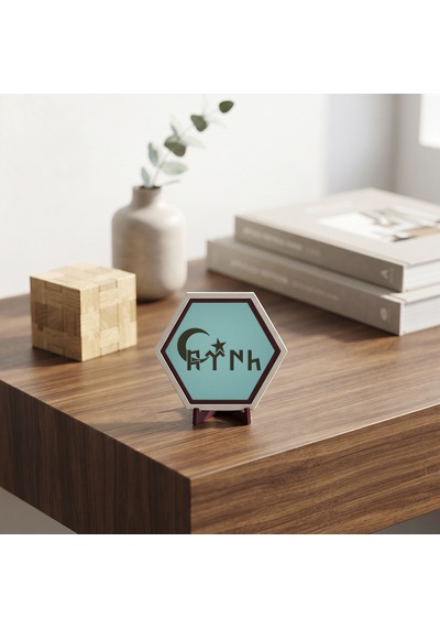 Ay Yıldız Ve Göktürkçe Türk Temalı Masaüstü Süsü Minimalist Tarzınıza Uygun Modern Ve Şık Bir Dekorasyon 10x10 Cm, Turkuaz