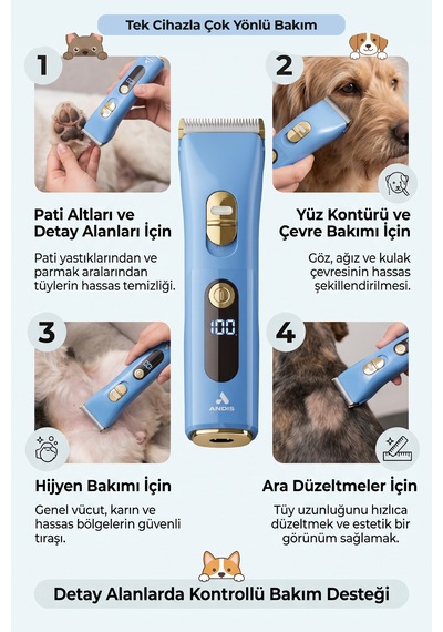 Andis Envision Şarjlı Kedi Köpek Tıraş Makinesi - Pati Altı Ve Hijyen Tıraşı İçin Uygun