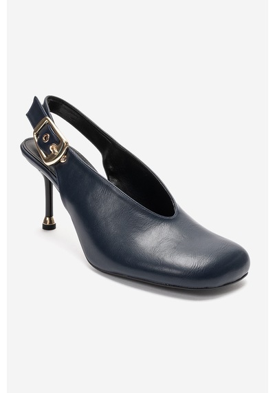 Luvi Shoes Flarıs Lacivert Cilt Kadın Topuklu Ayakkabı