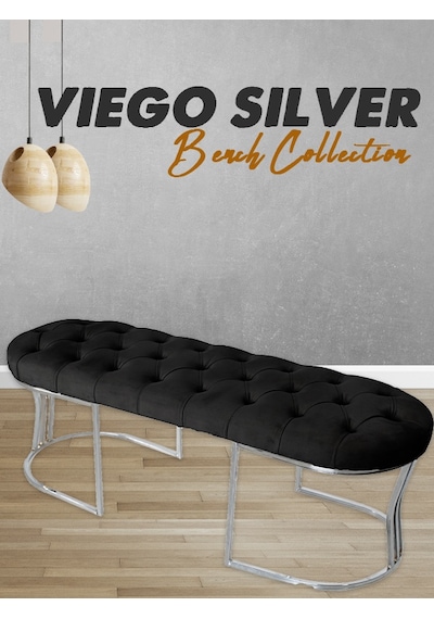 VİEGO SILVER SİYAH -Kapitoneli Model Puf&Bench&Koltuk-Oturak-Uzun Makyaj Puff-Yatak Odası Ucu&Önü