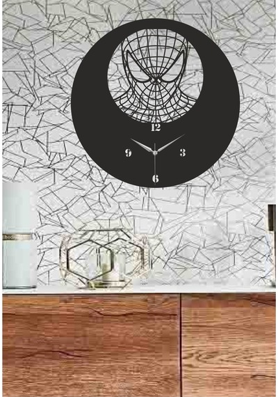 Çocuk Odası Örümcek Adam Temalı Dekoratif Ahşap Duvar Saati Ahşap