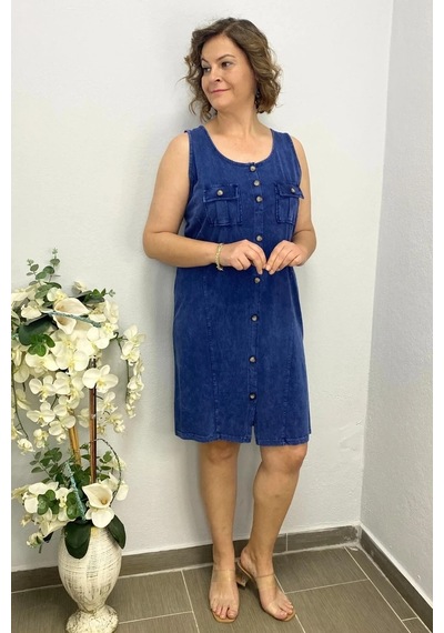 Mia Butik Kadın Yıkamalı Önden Düğmeli Elbise Lacivert