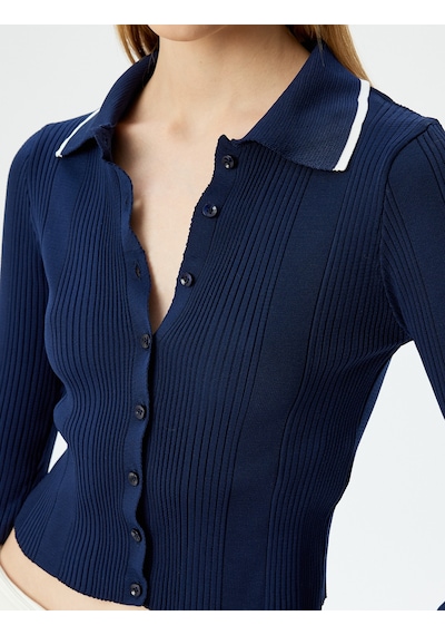 Koton Polo Yaka Biyeli Düğmeli Dokulu Slim Fit Hırka Lacivert 5wal90087ıt Lacivert