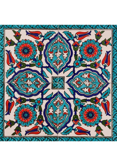 Çini Desenleri Doğal Taş Bardak Altlığı 4'lü Set - Natural Stone Coasters-174231 Çok Renkli