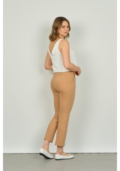 Fa Pantolon Kadın Çift Cep Bilek Boy Dar Paça Pantolon 7002 Camel